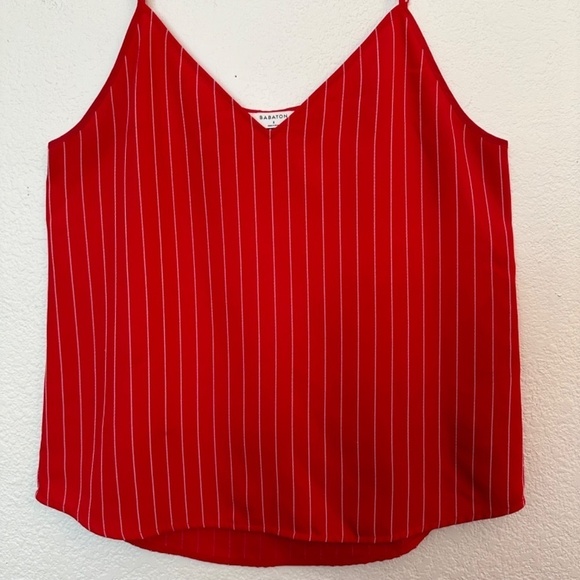 Babaton Aritzia Women's S Red Pinstriped V-Neck Sleeveless Tank Top Blouse Y2K - Picture 4 of 13